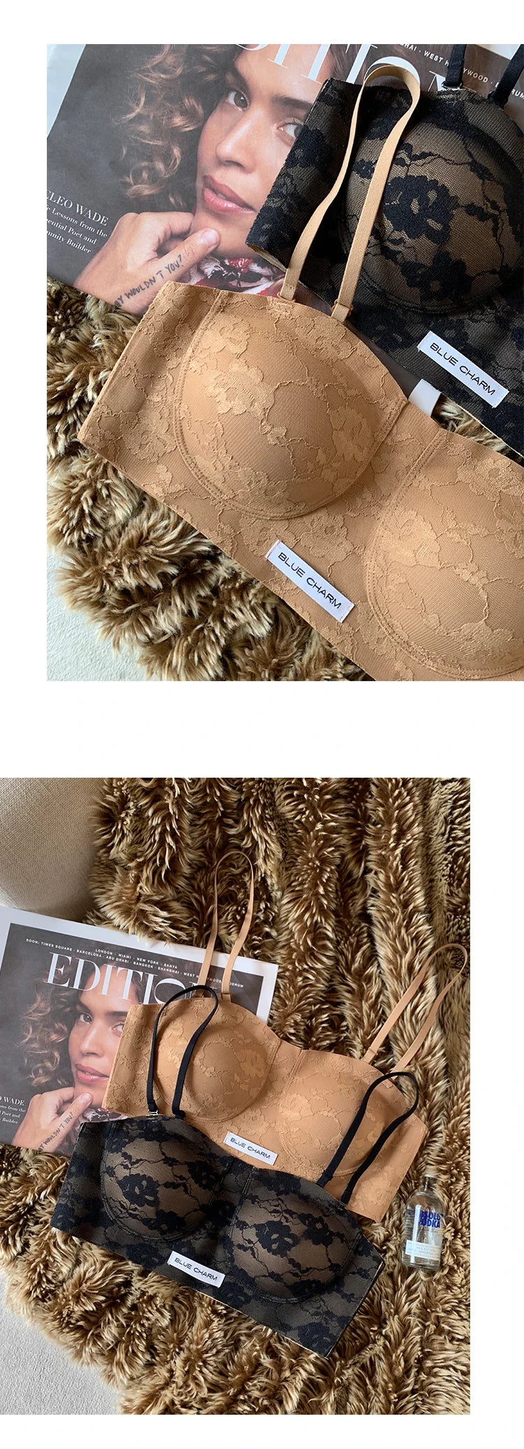 MOYISU Parisian Lace Bra Women Strapless Summer Push Up Small Bust Multiway Wear Bandeau Bralette UK Ship Fashion Top Bestseller