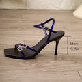 Fashion Crystal Buckle Stiletto Heel Sandals Women Ankle Strap Square Toe Party Shoes Woman Plus Size 42 High Heeled Sandals
