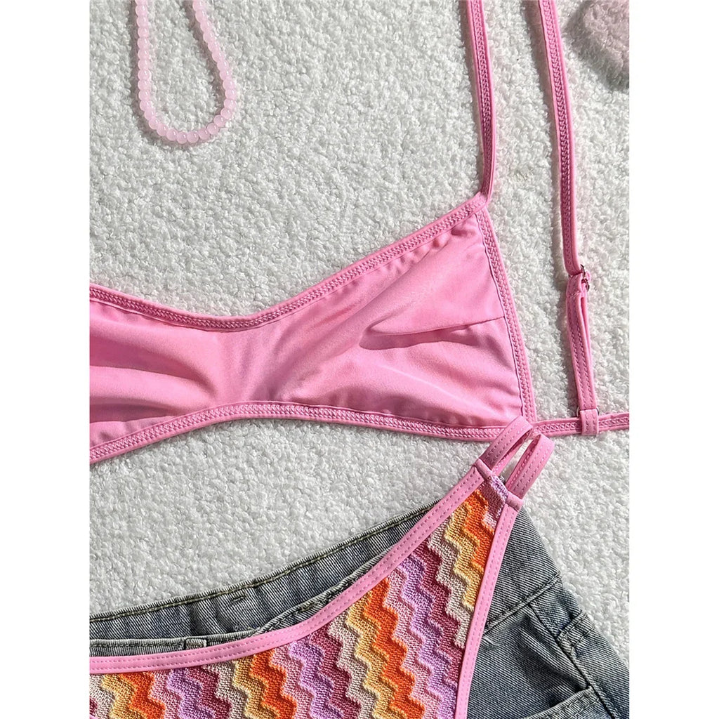 2026 Striped High Leg Cut Brazilian Bikini Female Swimsuit Women Swimwear Two-pieces Bikini set Bather Bathing Suit Swim V8216