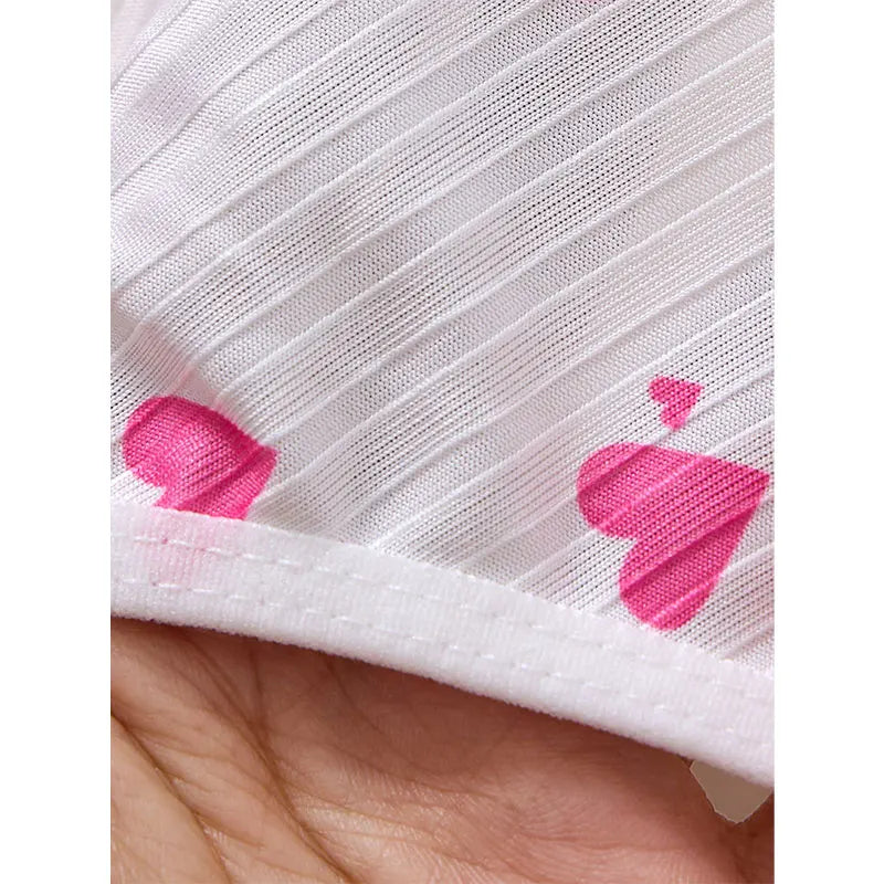Women's Sleepwear Underwear Rose Lace Bow & Heart Print  Sleep Dress Sexy Pijamas Set  V Neck  Pajamas Mini Nightgowns Hot Dress