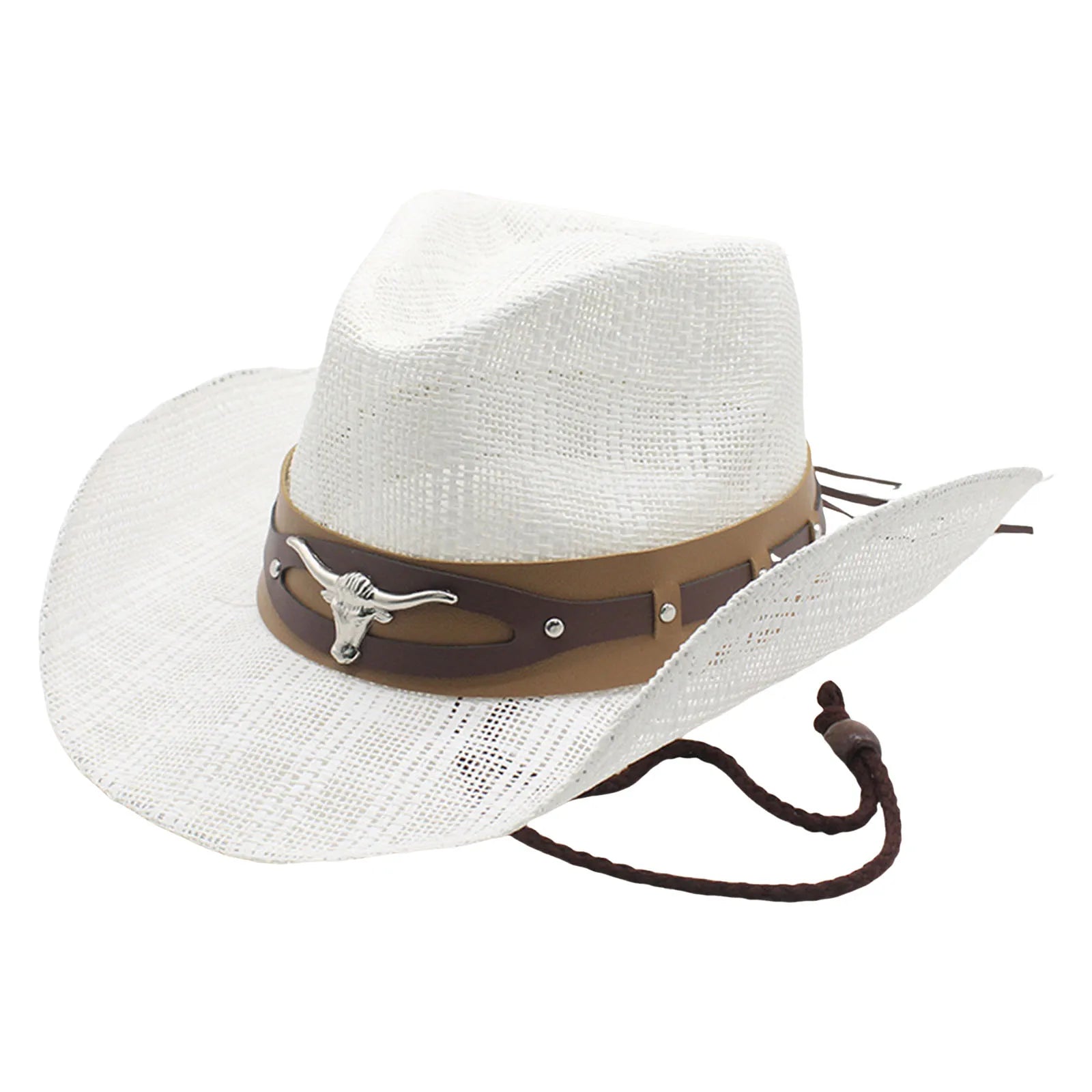 Womens Straw Cowboy Hat With Bull Head Wide Brim Breathable Western Hat With Chin Strap Sun Hat For Beach Outdoor Vacation 2026