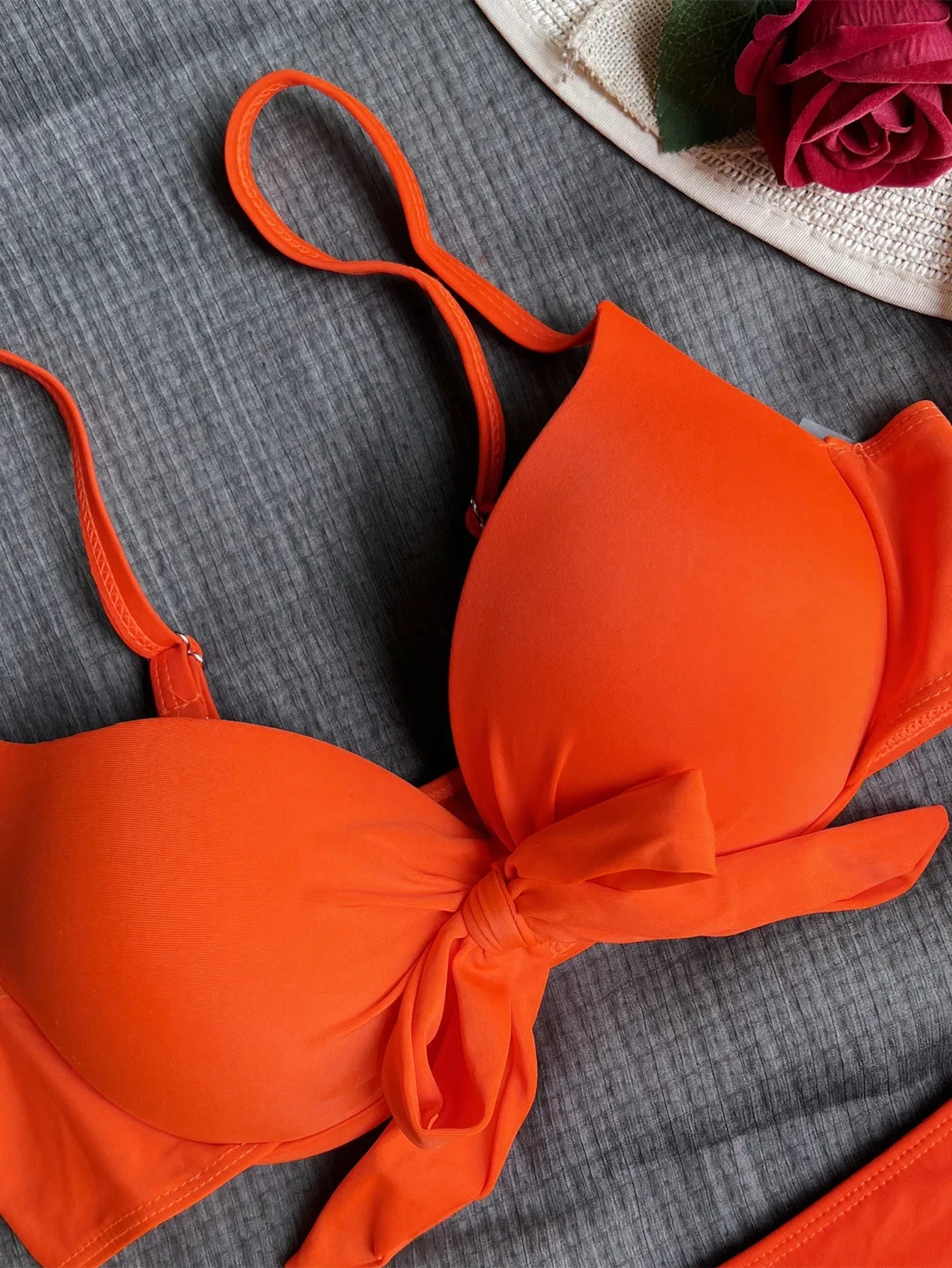 Sexy Front Bow Knot Push Up Bikinis Two Pieces Solid Swimsuit Tie Bikini Swimsuit Swimwear Biquini Conjunto De Bikini Tankini