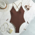 5 Colors V Neck Ribbed Cross Back One Piece Swimsuit Women Swimwear Female High Leg Cut Monokini  Bather Bathing Suit Swim V6278