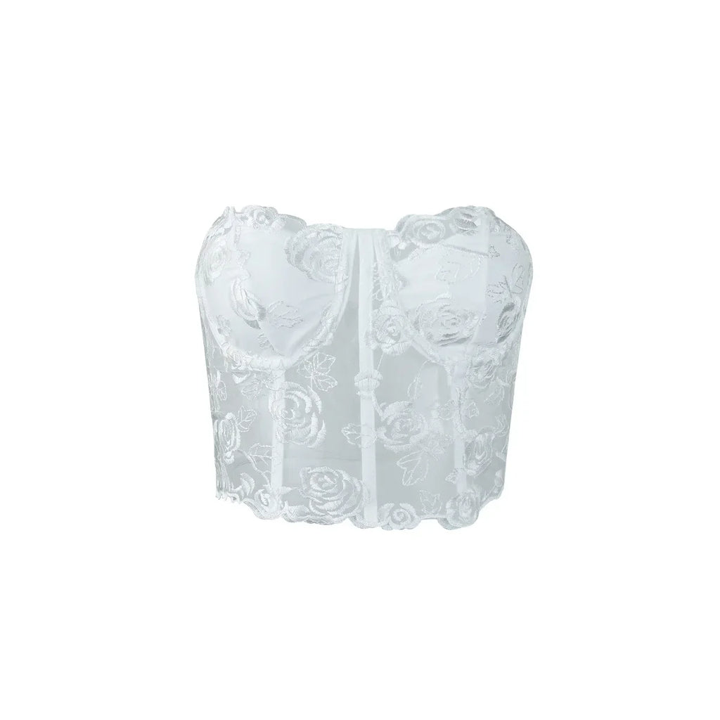 Phantasy Sexy Lace See through Crop Top Women Fashion Floral Embroidery Black Tank Top Night club Dress up 2026 Summer Outfit