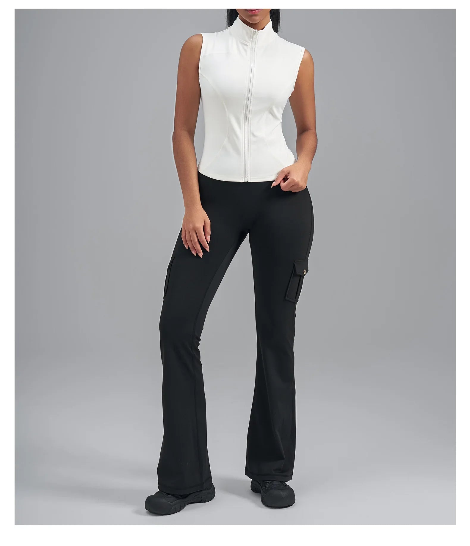 Women Zipper Yoga Shirts Solid Stand Up Collar Elastic Slim Fit Sports Jacket Breathable Sleeveless Sunscreen Workout Clothes