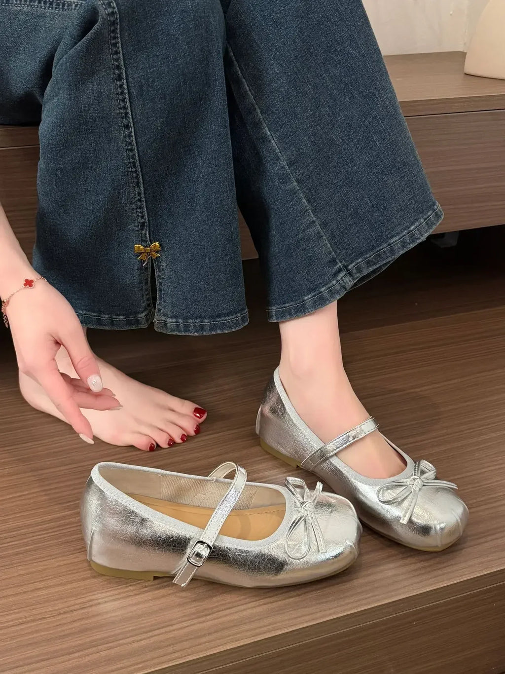 Butterfly-knot Women Ballet Mary Jane Shoes Fashion Mix Colors Internal Elevation Shoes Ladies Spring Autumn Concise Footwear