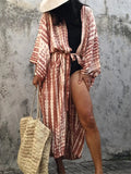 New 10 Colors Printed Long Sleeve With Belt Tunic Beach Cover Up Cover-ups Beach Dress Beach Wear Beachwear Female Women V4521