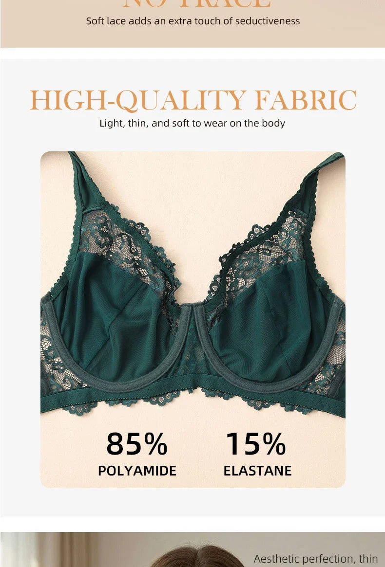 Elegant Womens Lace Bra Hollow Out Design Underwire Support Sexy Lingerie BH Tops Underwear  Plus Size A B C D E Cup