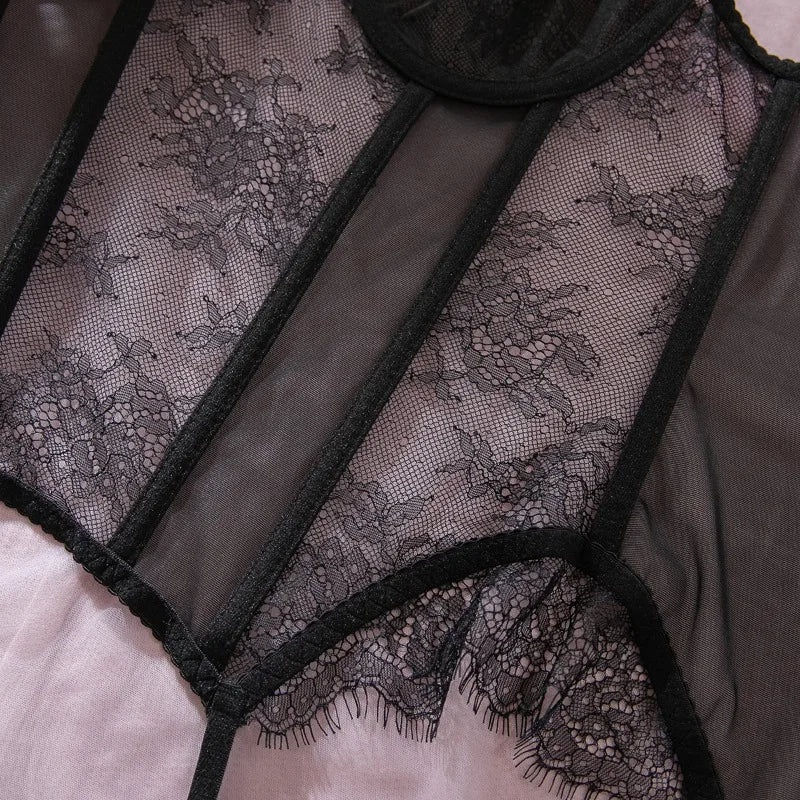 Toucheart Erotic Sexy See-through Lace Sling Women's Fishbone Breast Button Push-up Waist Women Hot Sexy Lingerie with Stockings