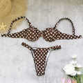 Vintage Brown Polka Dot Print Bikini Set 2026 Women Push Up Underwire Bra Pleate Thong Swimsuit Beach Bathing Suit Mini Swimwear