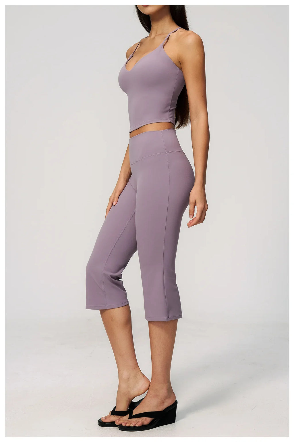Summer New Yoga Clothing Women Solid V Neck Slim Sports Tank Top Athletic Wear High Waist Butt Lift Mid Pants Gym Fitness Suits