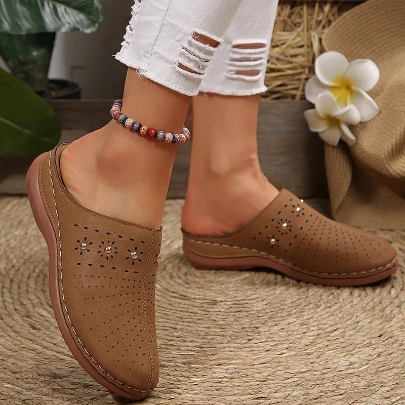 Lightweight Wedge Heel Mules Slippers Women Summer Hollow Out Slides Shoes Woman Plus Size Thick Sole Outdoor Sandals Female