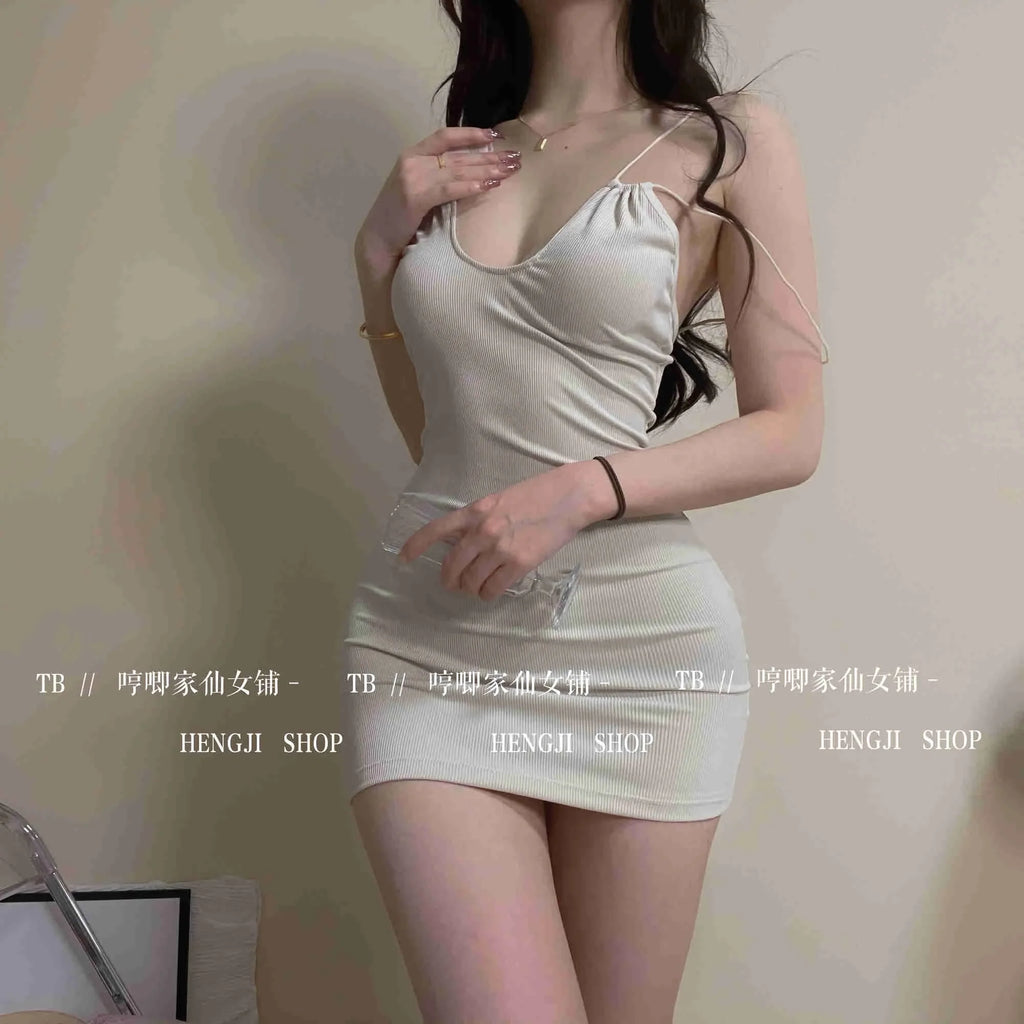 Slip Sweet Mini Dress Tank V Neck Babes Backless Bare Ass Cosplay House Fairy Sweet Korean Women Tops 2022 Summer P7M8