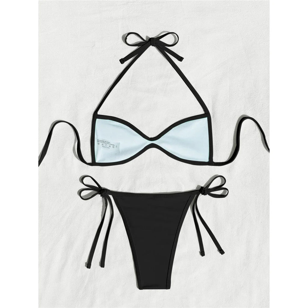 XS - L Halter High Leg Cut Bikini Female Swimsuit Women Swimwear Two-Pieces Bikini Set Strappy Bather Bathing Suit Swim V8276