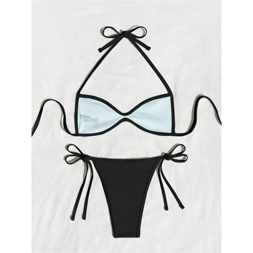 XS - L Halter High Leg Cut Bikini Female Swimsuit Women Swimwear Two-Pieces Bikini Set Strappy Bather Bathing Suit Swim V8276