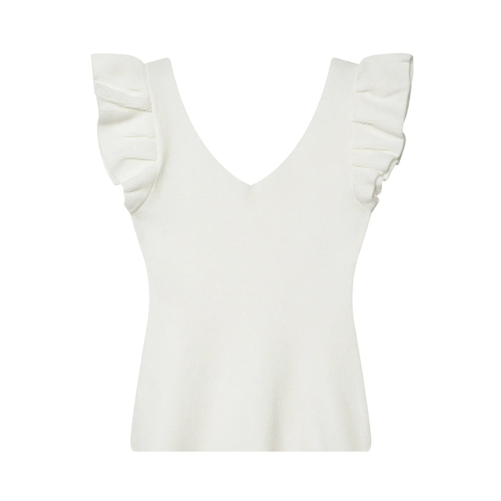 Fashionable Casual V-neck Flutter Sleeve Knit Top Women Ruffle Sleeve V Neck Knit Tank Top Sleeveless Slim Fit Casual Style C66D