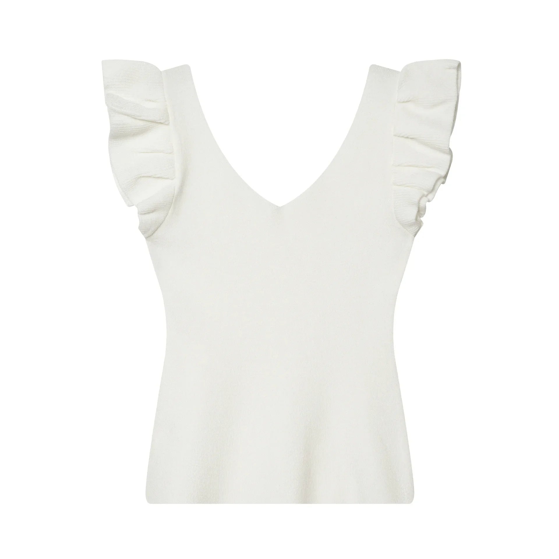Fashionable Casual V-neck Flutter Sleeve Knit Top Women Ruffle Sleeve V Neck Knit Tank Top Sleeveless Slim Fit Casual Style C66D