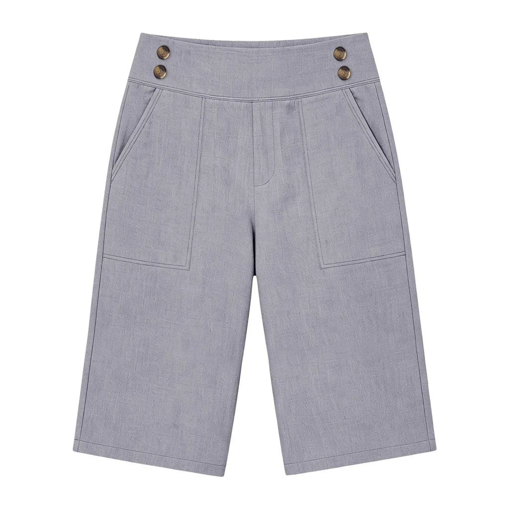 Women's High Waist Cotton Linen Bermuda Shorts Double Breasted Wide Leg Casual Shorts With Pockets Loose Fit Office Summer Short