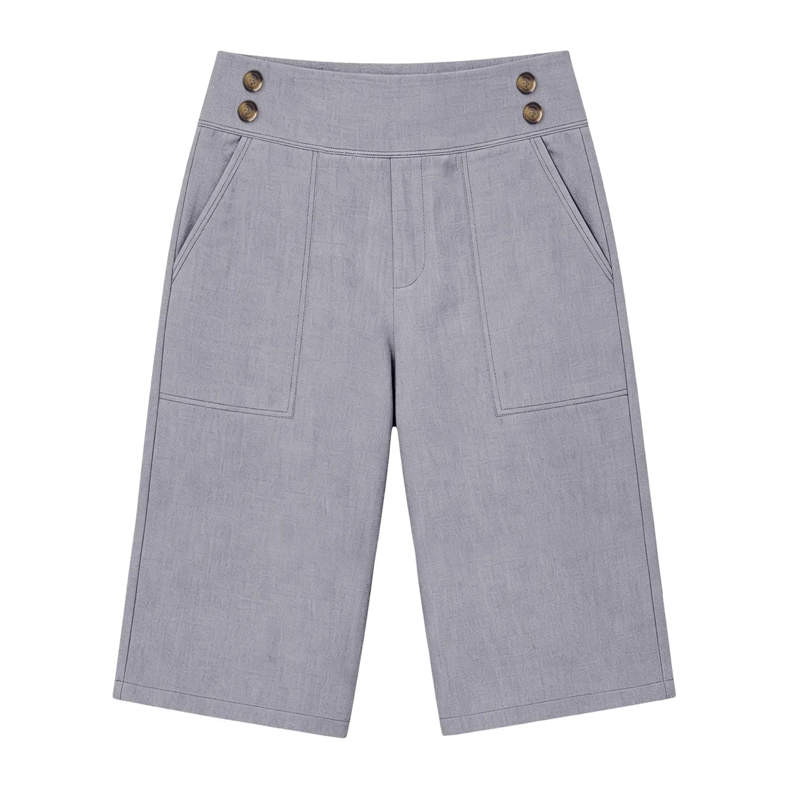 Women's High Waist Cotton Linen Bermuda Shorts Double Breasted Wide Leg Casual Shorts With Pockets Loose Fit Office Summer Short