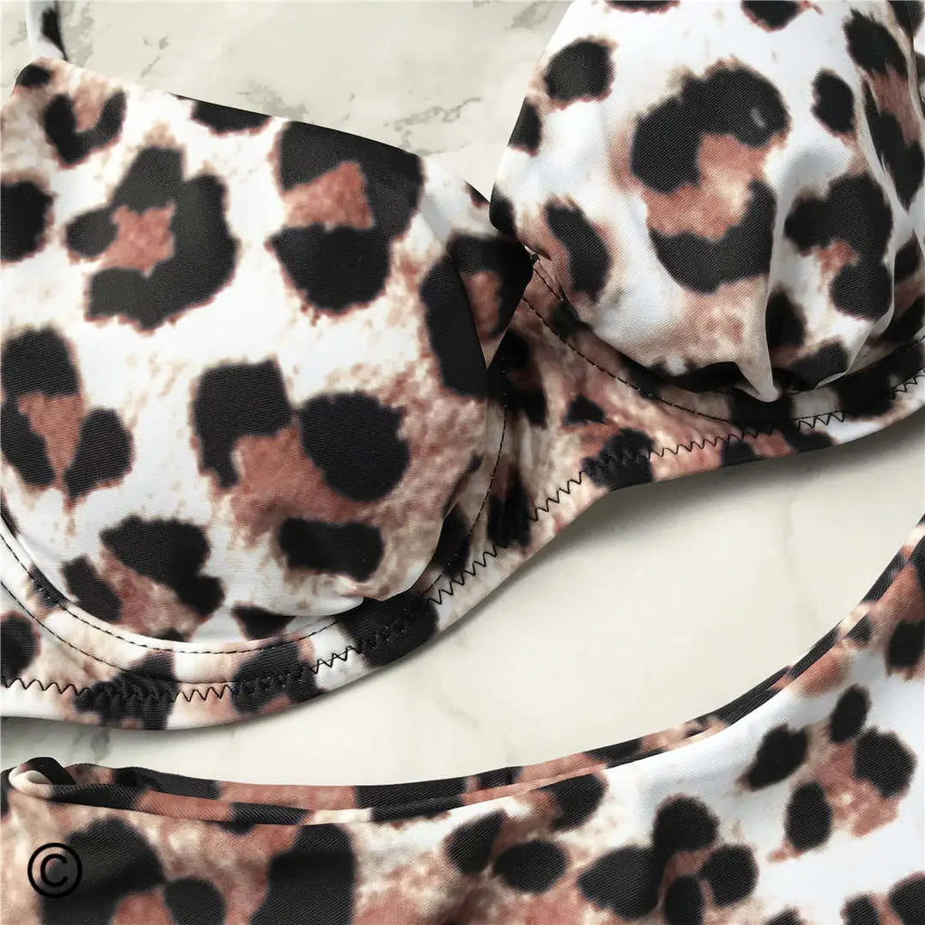 S - XL New Sexy Leopard Bikini Women Swimwear Female Swimsuit Two-Pieces Bikini Set Underwire Bather Bathing Suit Swim Wear V872