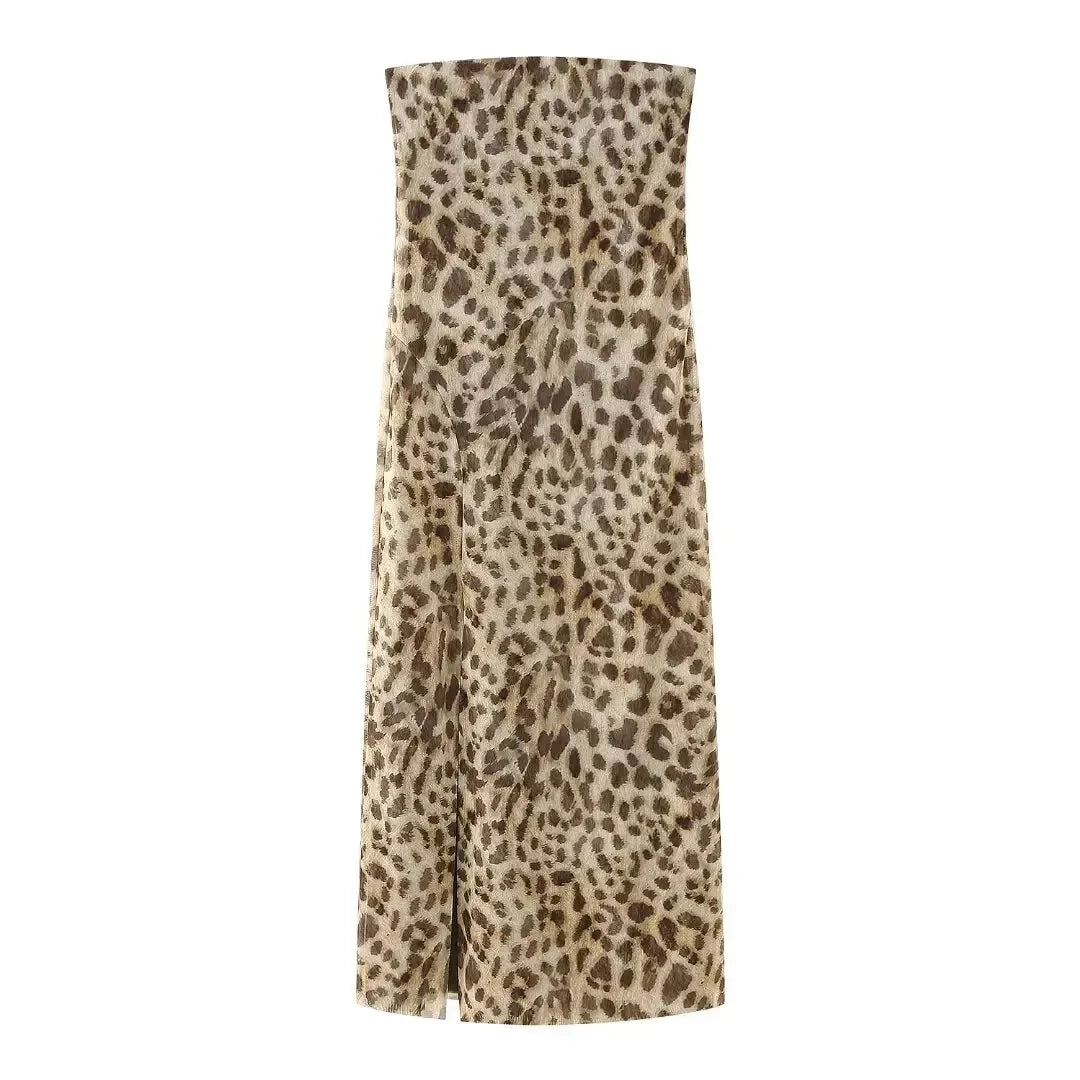2024 Dress For Women Summer Chic Print Mesh Sleeveless Sexy Side Slit Slim Dresses Wild Beach Resort Style Woman Dress