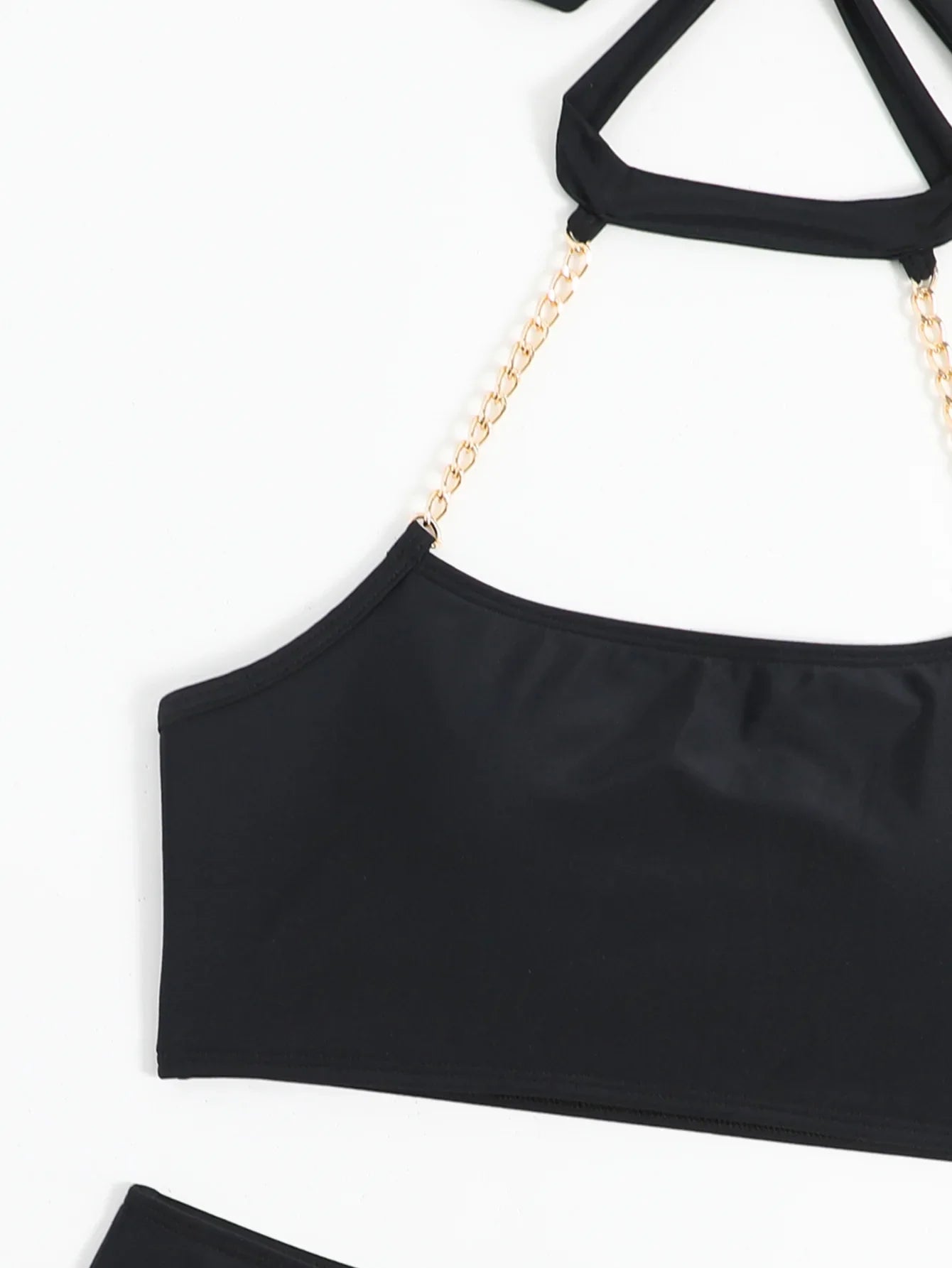 DEKA Women Push Up Metal Chain Neck Bikini Set Shoulder Straps High Waist Bottom Swimwear Women Swimming Beach Bathing Suit