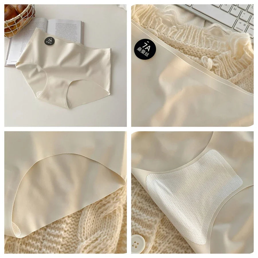 5PCS Seamless Mulberry Silk Underwear Ultral Thin Women's Panties Sexy High Elastic Invisible Briefs Soft Underpants Lingerie