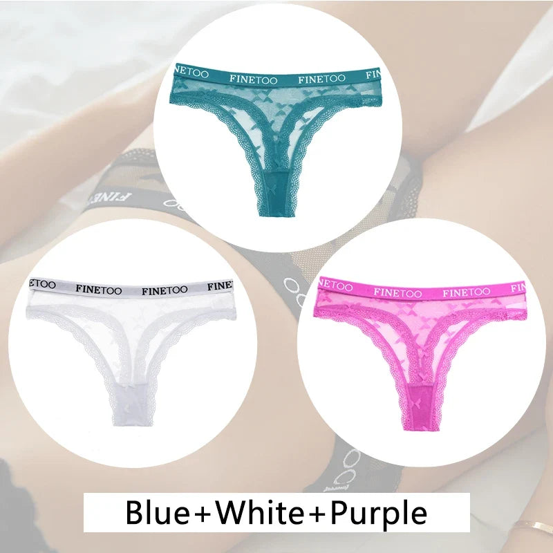 3Pcs/set Lace Thongs Women Floral G-string Underwear Trendy Letter T-Back Underpants Sexy Low Waist Bikini Panties Ladies Panty