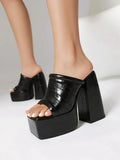 Sexy High Heels Women Slippers Platform 2026 Summer Slides Mules Shoes Leather Black White Red Sandals Large Size Brand