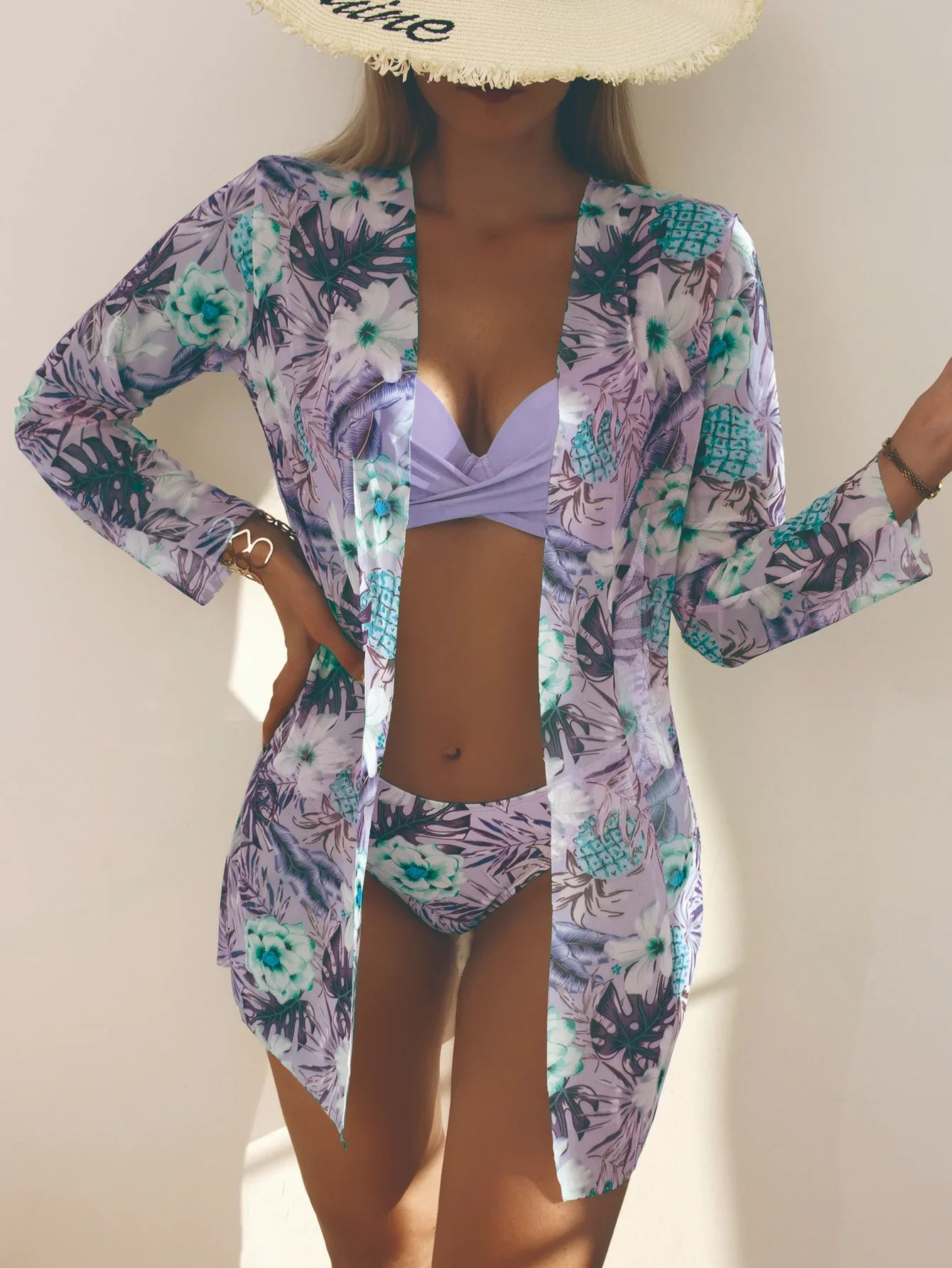 3 Pieces Push Up Bikinis 2026 Women With Kimono Beach Printed Swimsuit Sexy Swimwear Female Bathers Bathing Swimming Swim Suit