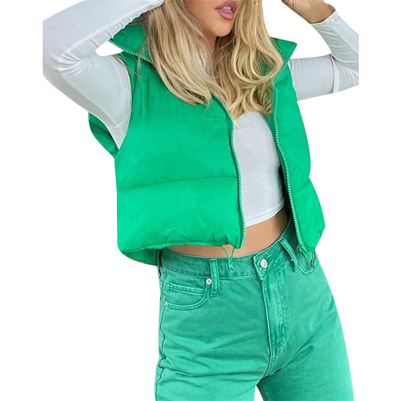 Women Winter Warm Crop Waistcoat Sleeveless Stand Collar Double Sided Lightweight Puffer Vest 2022 Streetwear