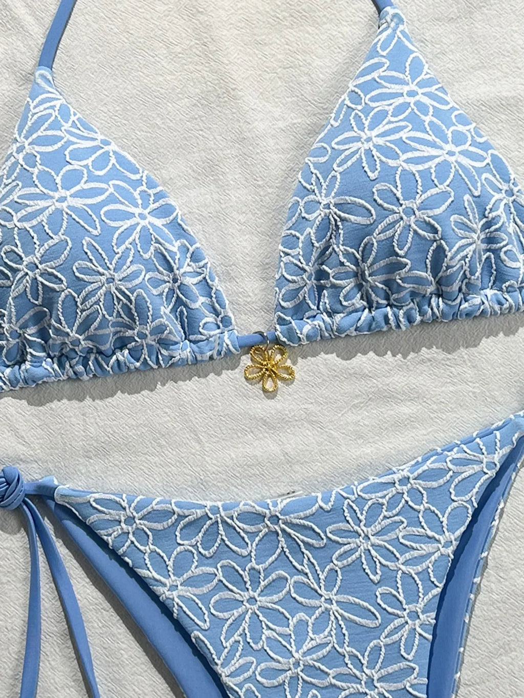 Sexy Mesh Flower Bikinis Sets Women Hot Pink Halter Push Up Bra Tie Side Swimsuit 2026 Beach Bathing Suit Holiday Micro Swimwear