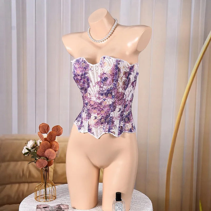 Toucheart Hot Girl Suspender Sexy Top with Fishbone Corset Intimate Hollow See-through Lace Classic Romantic Retro Palace Corset