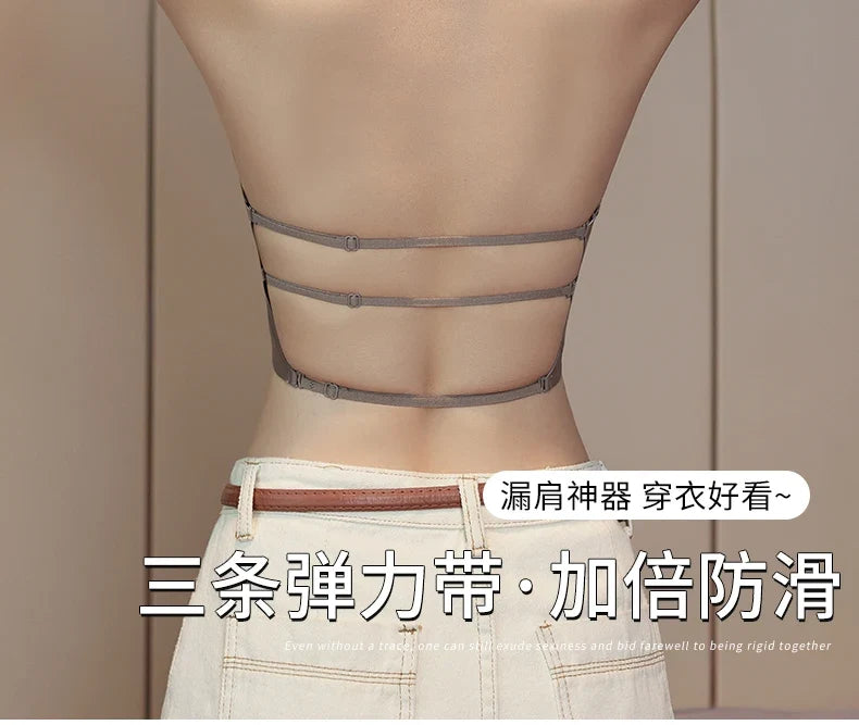 MOYISU Low Back Bra Small Chest -Thickened Pads Convertible Straps Seamless Enhancer for Dresses Elegant Exposed Shoulder Design