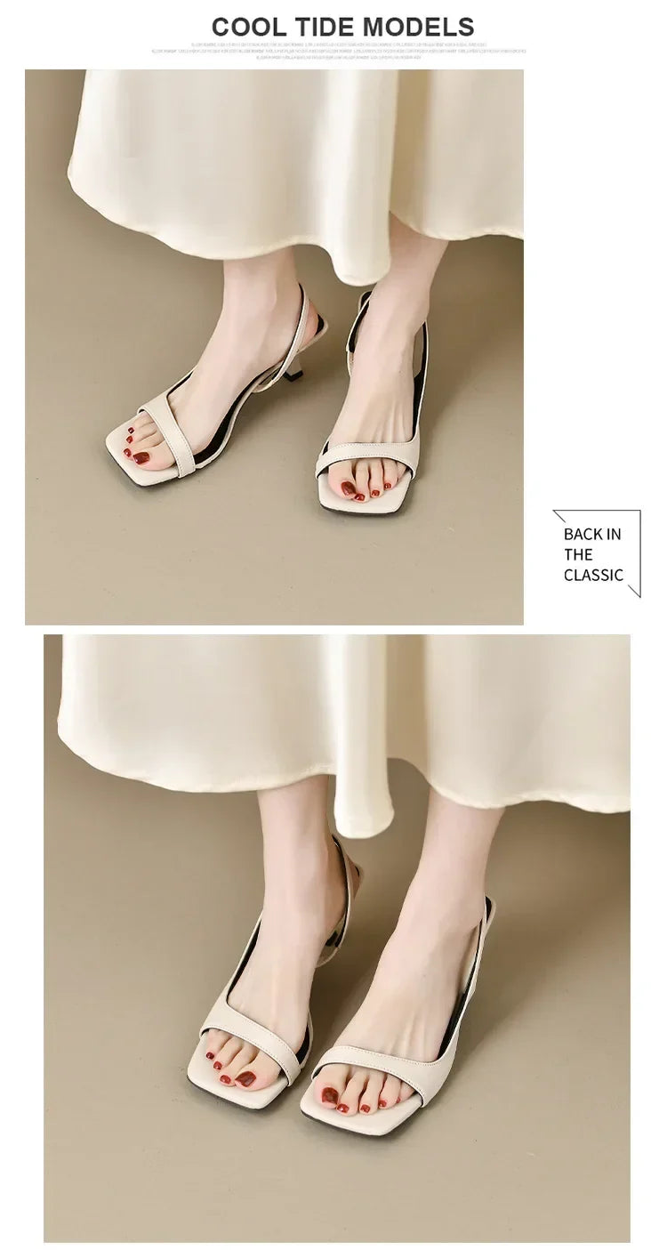 2026 New Women's Summer New Fashion Square Toe Simple Solid Color Sandals Outdoor Open Toe Casual Banquet Party Women's Sandals