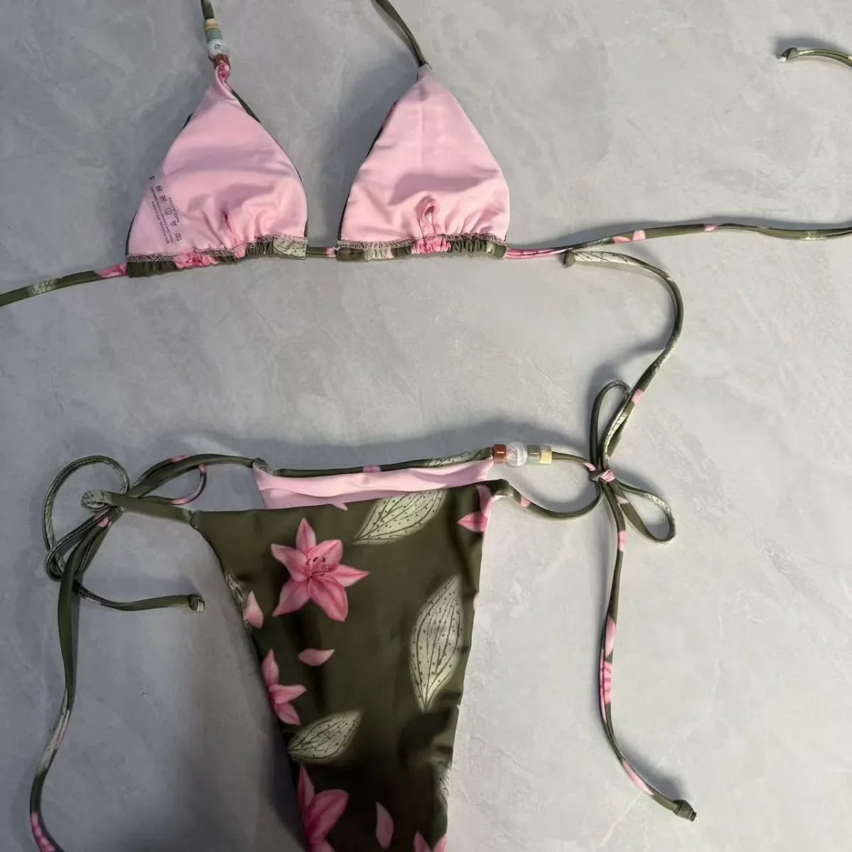 New Boho Style Floral Pattern Women's Micro Bikini Set Bead Decor Swimsuit Sexy Backless Bandage Swimwear Bathing Suit Beachwear