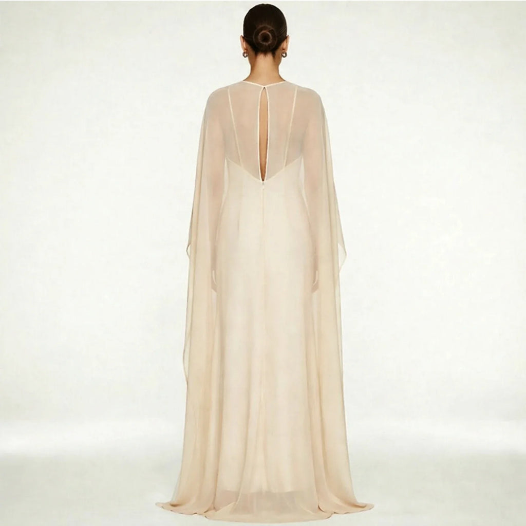 Women's Sheer Chiffon Cape Bat Sleeve Floor Length Shawl Elegant Cover Up Tops Party Evening Cape Blouse f