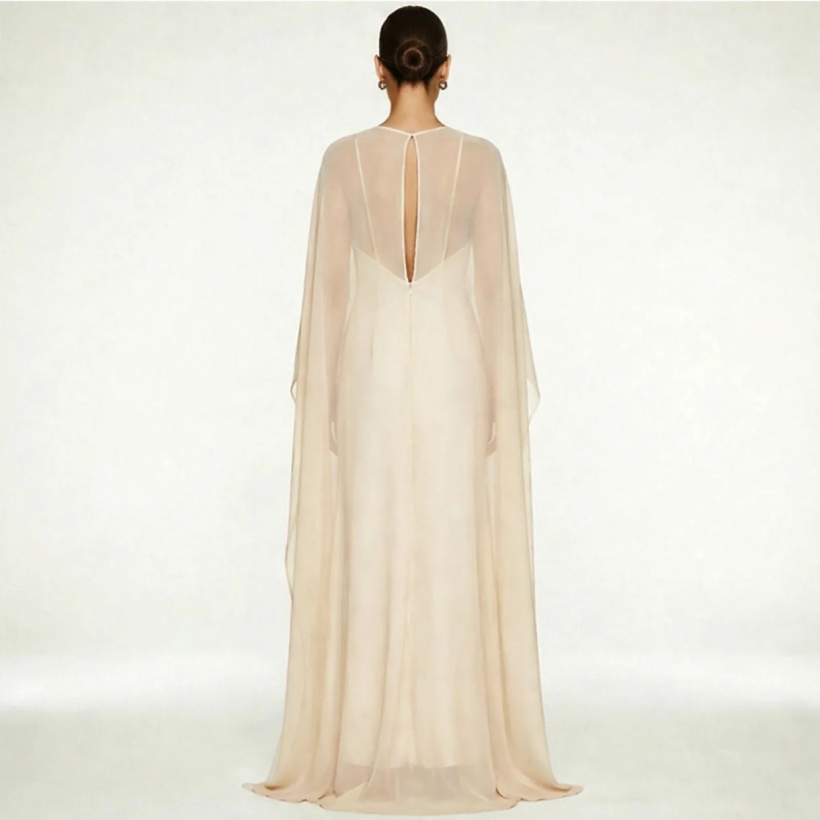 Women's Sheer Chiffon Cape Bat Sleeve Floor Length Shawl Elegant Cover Up Tops Party Evening Cape Blouse f