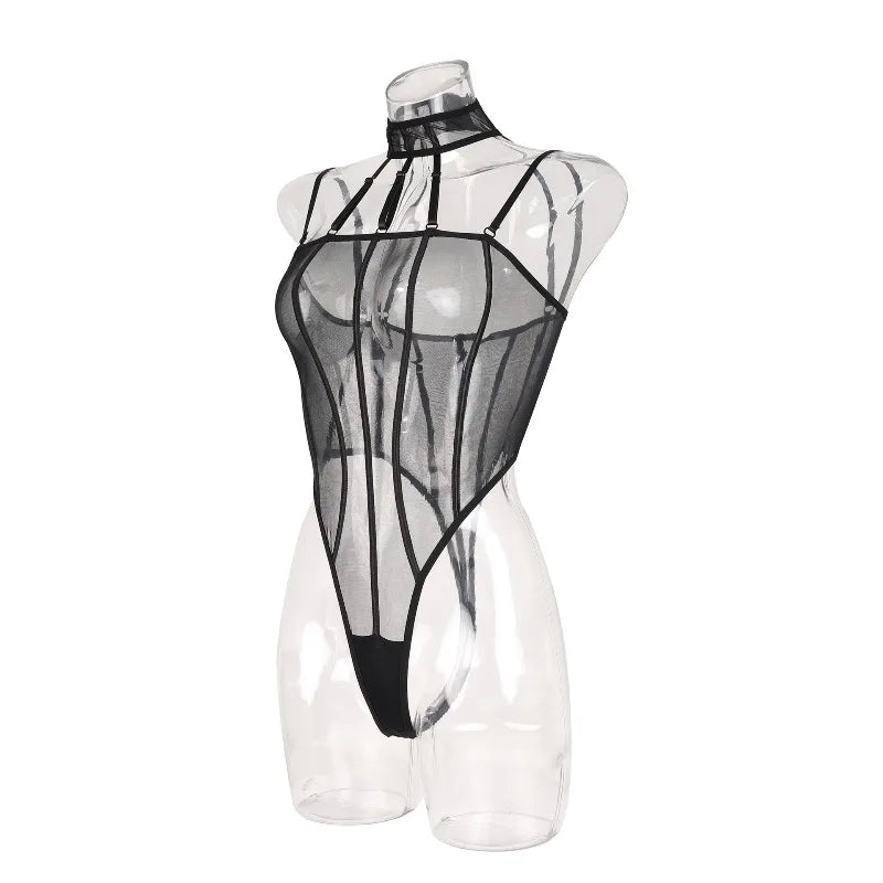 Toucheart Erotic Bodysuit Net Clothes Halter Lace See-through Skinny Backless Sissy Premium HotSeductive Women Coquette Bodysuit