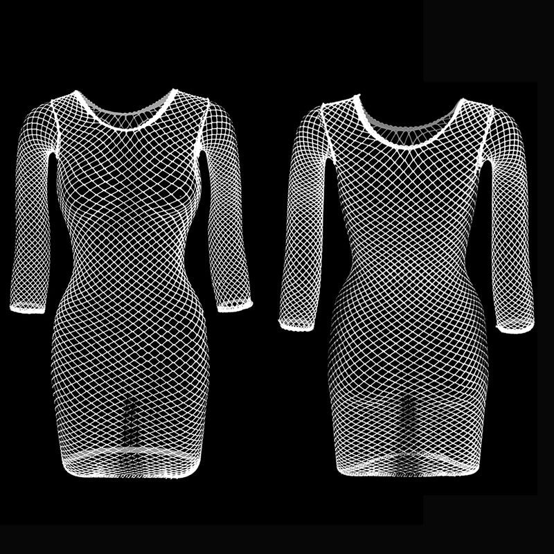 1PC Women Sexy Fishnet Beach Cover Up Long Sleeves Hollow Out Bodycon Dress See Through Summer Swimwear