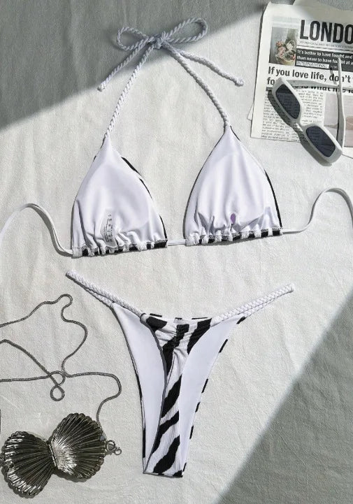 zebra striped micro bikinis sets two pieces halter patchwork swimsuit Brazilian summer bathing suit swimwear swimming suit