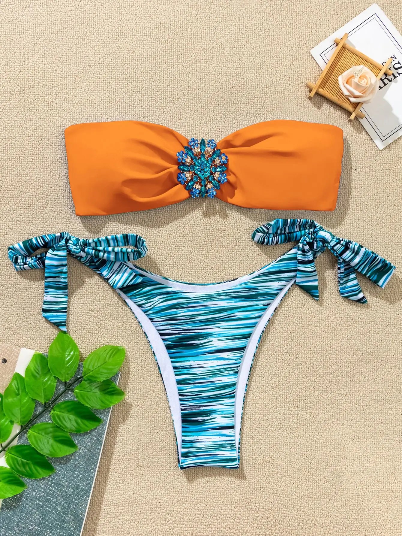 Rhinestone Flower Accessories Swimsuit Women 2026 2-piece Mini Bikini Sexy Strapless Backless Bathing Suit Summer Beach Swimwear