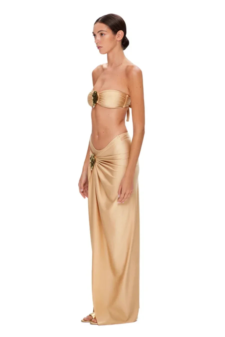 2025 New Sexy Tube Top Bikini set and Skirt Swimwear Women Metal Decoration Bodysuit Lace-up Bathing Suit Beachwear Biquini