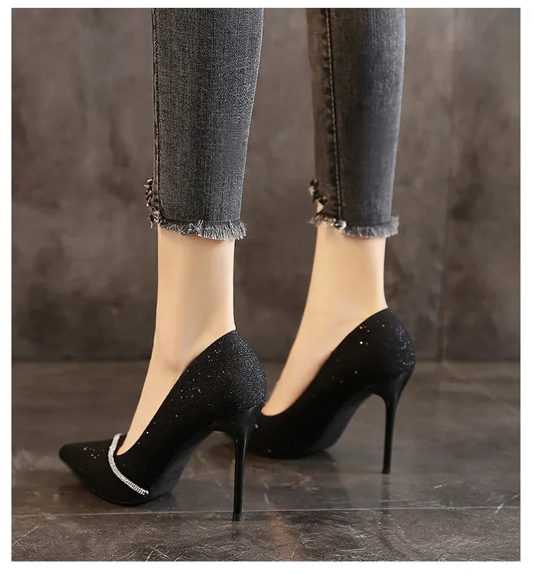 High Heels Women with  Spring and Autumn Pointy Women's Shoes Dress Wedding Shoes Temperament Banquet Single Shoes
