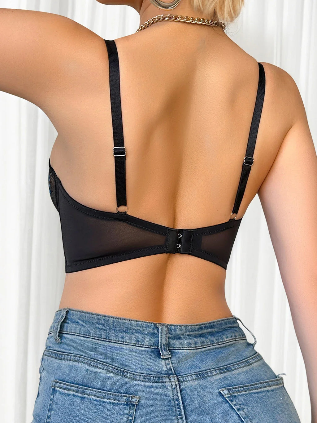 Strip steel lifting bra sexy black and blue print contrasting design ultra-thin lace see through women's underwear MR3097