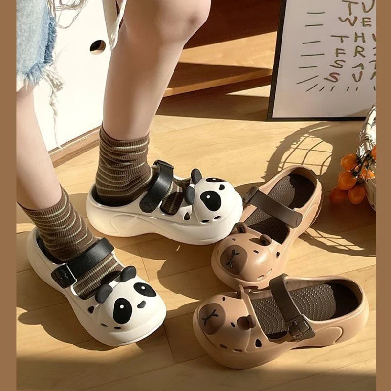 2025 New Cute Cartoon Slippers For Women Fashion Clogs Anti-slip Summer Shoes Girls Street Sandals 2 Way Wear Beach Slides