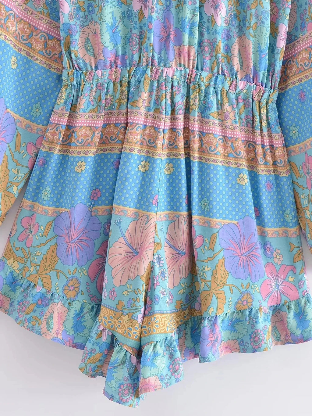 Long Sleeve Spring Summer Short Jumpsuit Women Printed Bohemian Wide Leg Playsuit Female Romper Ruffles Rayon Boho Overalls 2025