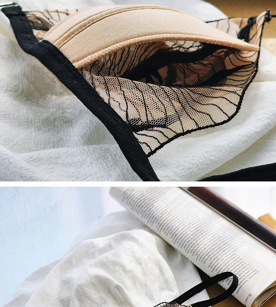 New French Style Lingerie Set Front Fastening Bra Non Padded Ultra Thin Elegant Lace Comfortable Summer Wear Women S-XL MOYISU