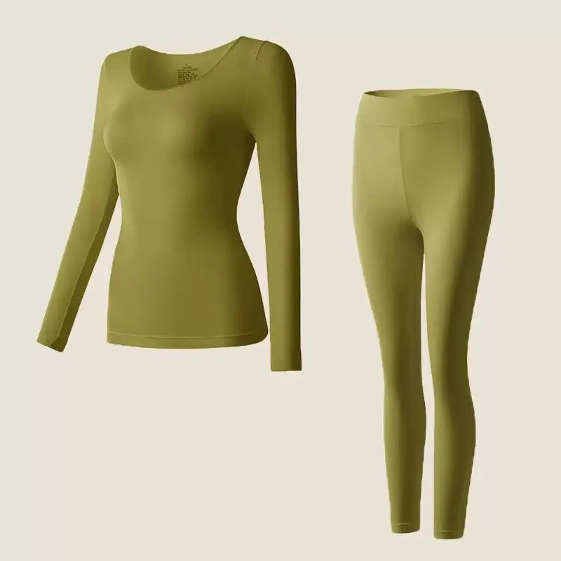 Spring & Autumn Skin-Friendly Top Set Ultra-Thin Seamless Nude Feel High Stretch Long Sleeve Thermal Underwear Women's Base Laye