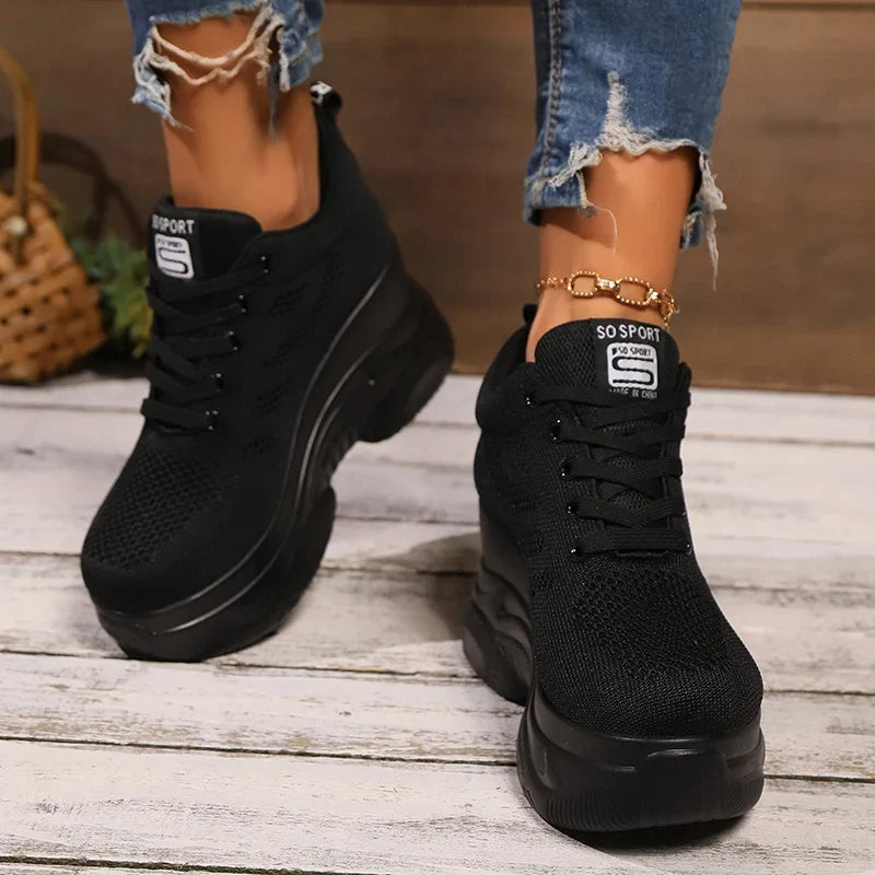 Breathable Mesh Wedges Sneakers for Women Comfortable Lace Up Chunky Platform Sport Shoes Woman Knitted Non Slip Walking Shoes